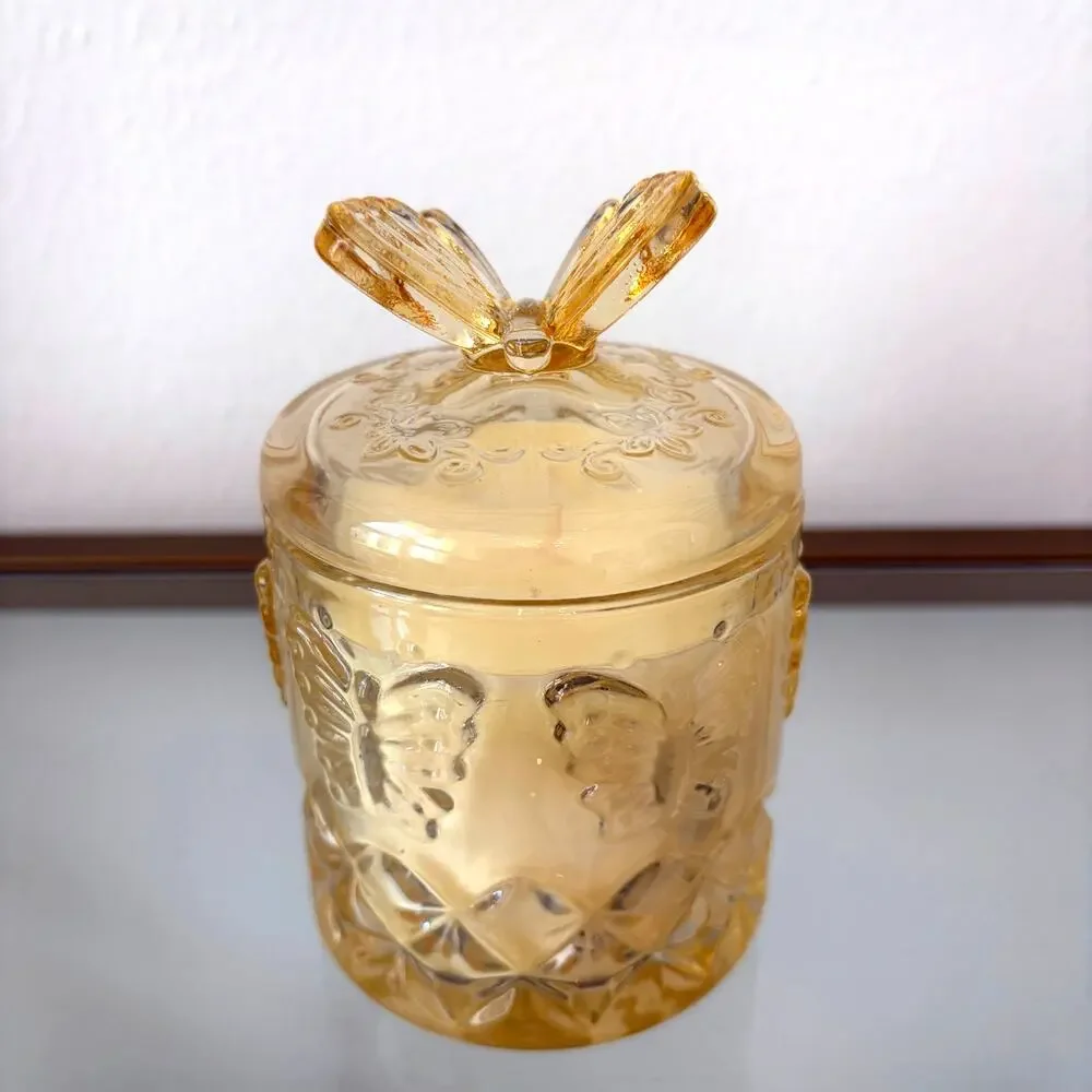 Laura Ashley BUTTERFY MEADOW Soy Blend Candle in Decorative Yellow Jar w/ Lid